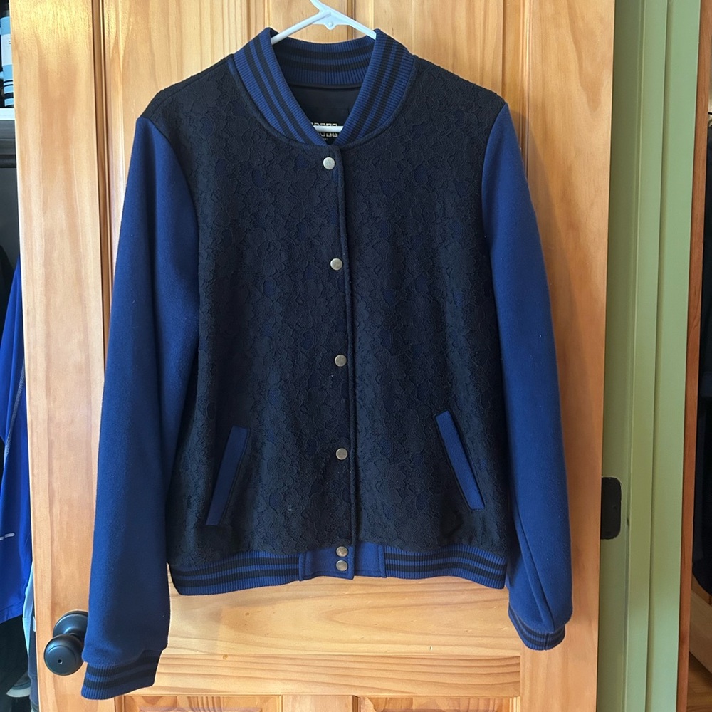 PINK Victoria's Secret Navy and Black Varsity Jacket‎
